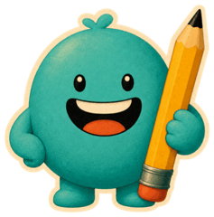 Teal mascot with a pencil