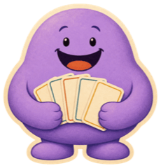 Lavender mascot holding playing cards