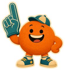 Orange mascot with a foam finger