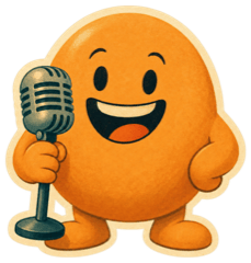 Apricot mascot with a microphone
