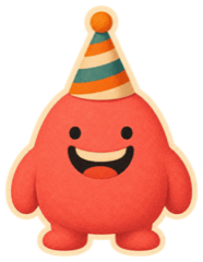 Coral mascot in a party hat